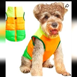 Green, Orange & Yellow Winter Pet Vest Jacket Size Large New